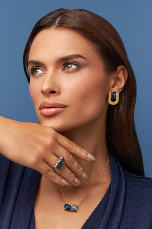 Brinco Estrutura - Sodalita | Semijoia Banhada a Ouro 18K