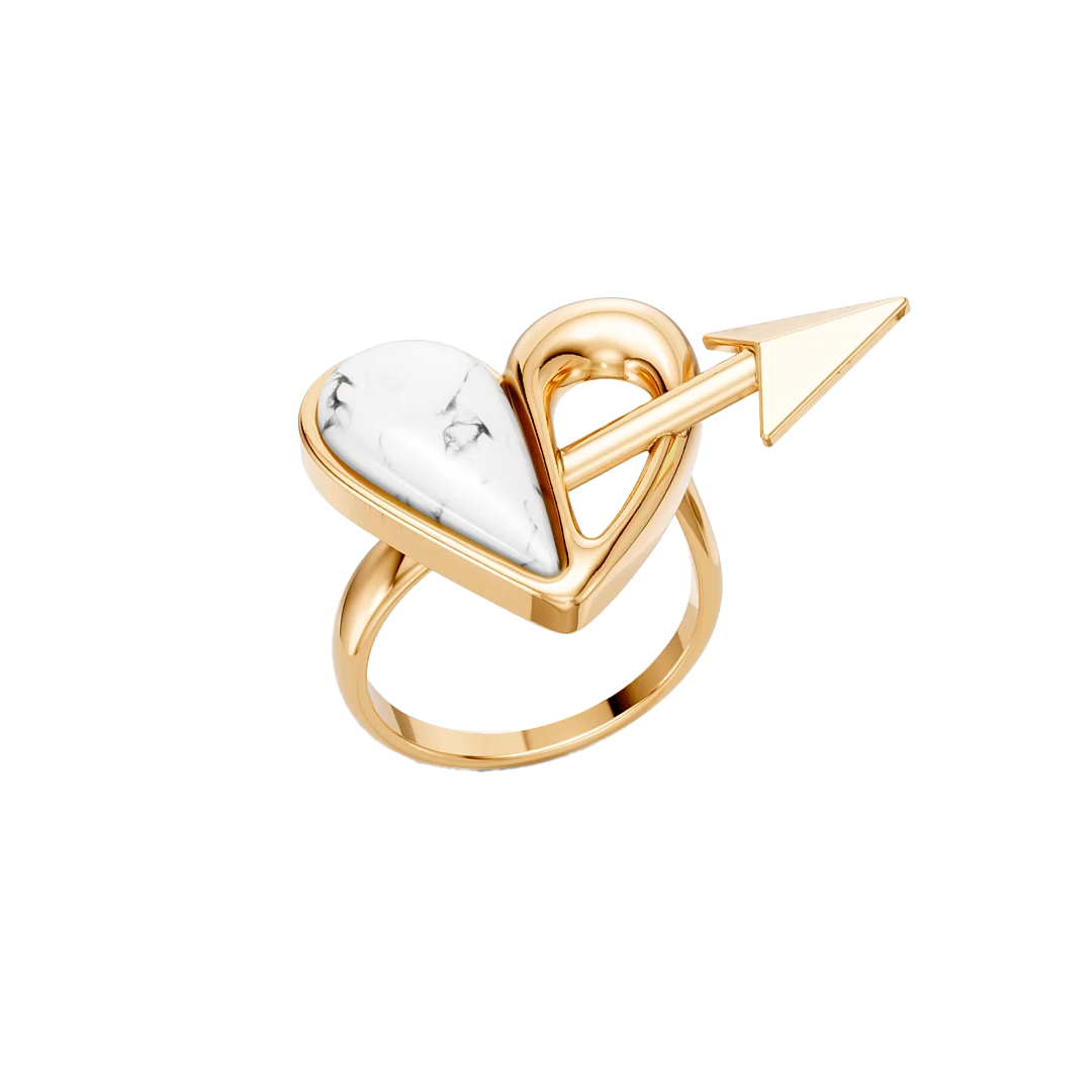 Anel Cupido com Howlita Branca banhado a ouro 18k – anel semijoia feminina delicada com pedra natural – Coleção Formas de Amar Aimer Joias