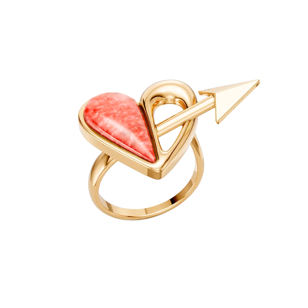 Anel Cupido com Feldspato Vermelho banhado a ouro 18k – anel semijoia autoral com pedra natural – Coleção Formas de Amar Aimer Joias