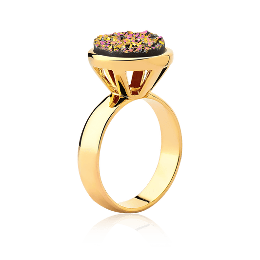Anel Classic - Drusa Multicolorida detalhe — Ouro 18K | Aimer Joias | anel semijoia pedra natural
