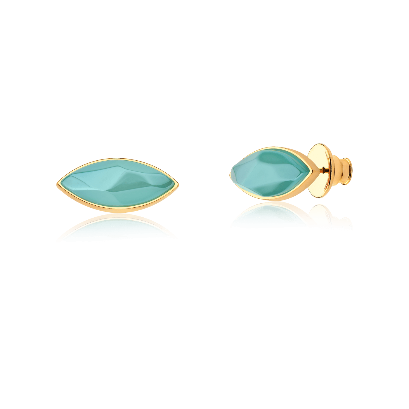 Brinco Pétala - Ágata Azul Céu — Ouro 18K | Aimer Joias | semijoia feminina pedra natural
