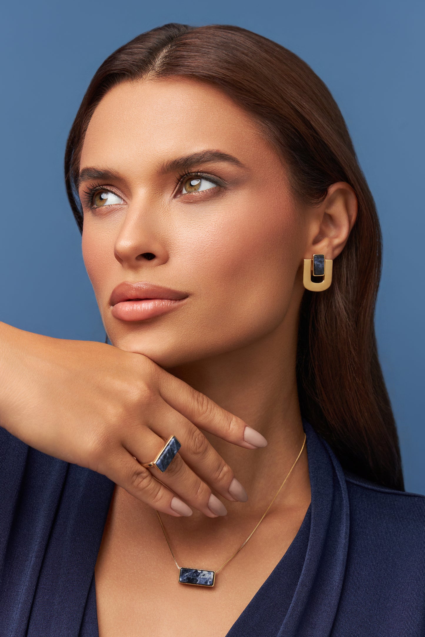 Brinco Estrutura - Sodalita | Semijoia Banhada a Ouro 18K