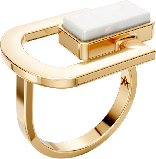 Anel Elos - Porcelana Branca | Semijoia Banhada a Ouro 18K