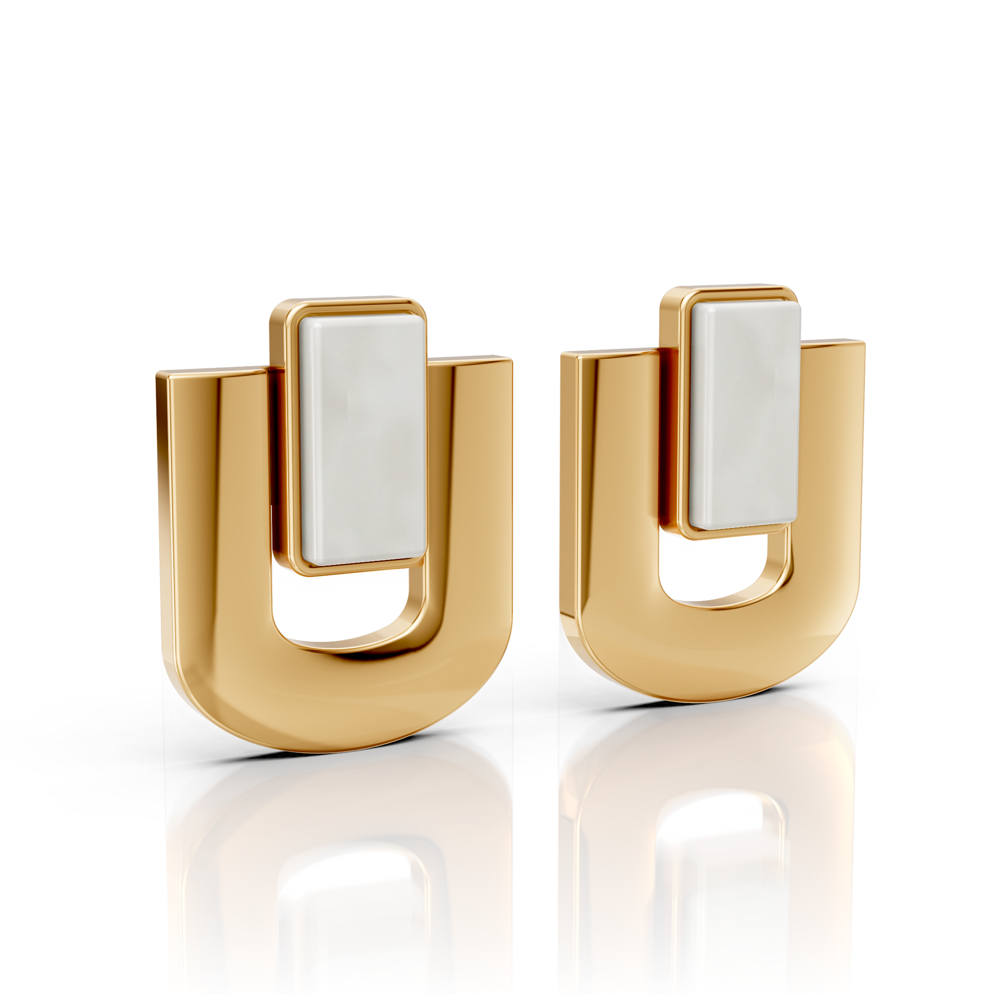 Brinco Estrutura com Porcelana Branca banhado a ouro 18k – semijoia artesanal feminina contemporânea – Aimer Joias
