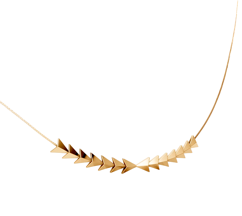 Colar Flecha banhado a ouro 18k – colar semijoia autoral design geométrico exclusivo – Coleção Formas de Amar Aimer Joias