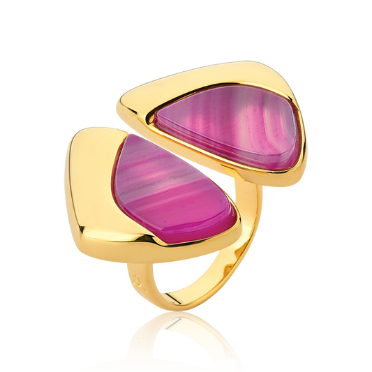 Anel Ailes Ágata Rosa Pink Listrada — Ouro 18k | Aimer