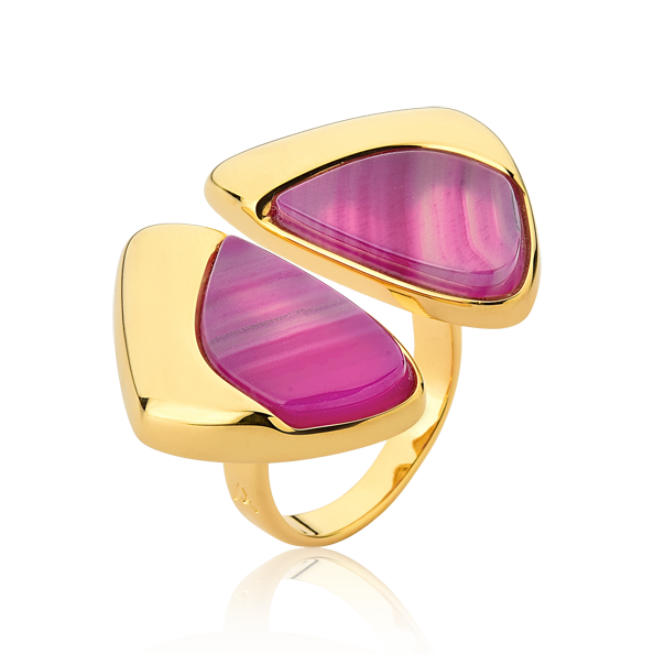 Anel Ailes Ágata Rosa Pink Listrada — Ouro 18k | Aimer