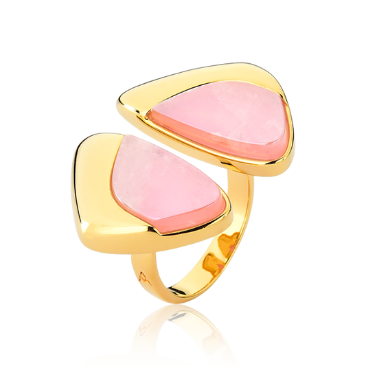 Anel Ailes Quartzo Rosa — Banho Ouro 18k | Aimer Joias