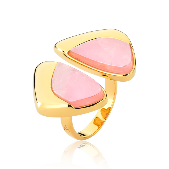 Anel Ailes Quartzo Rosa — Banho Ouro 18k | Aimer Joias