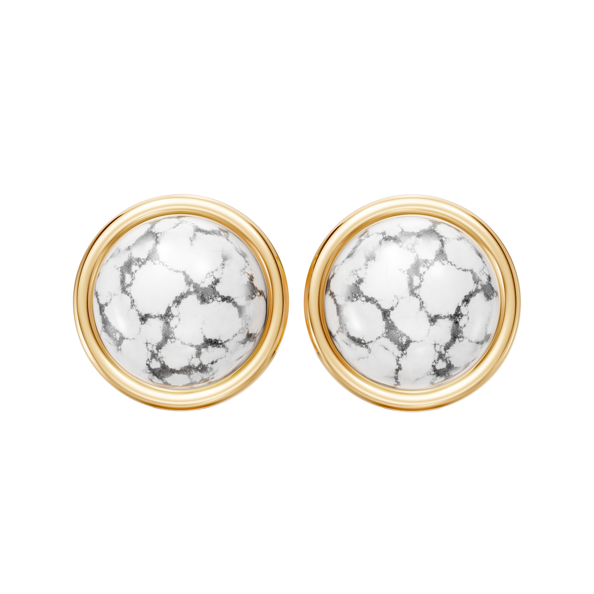 Brinco Aurora — Howlita Branca, semijoia banhada a ouro 18k, coleção Supernova, Aimer Joias