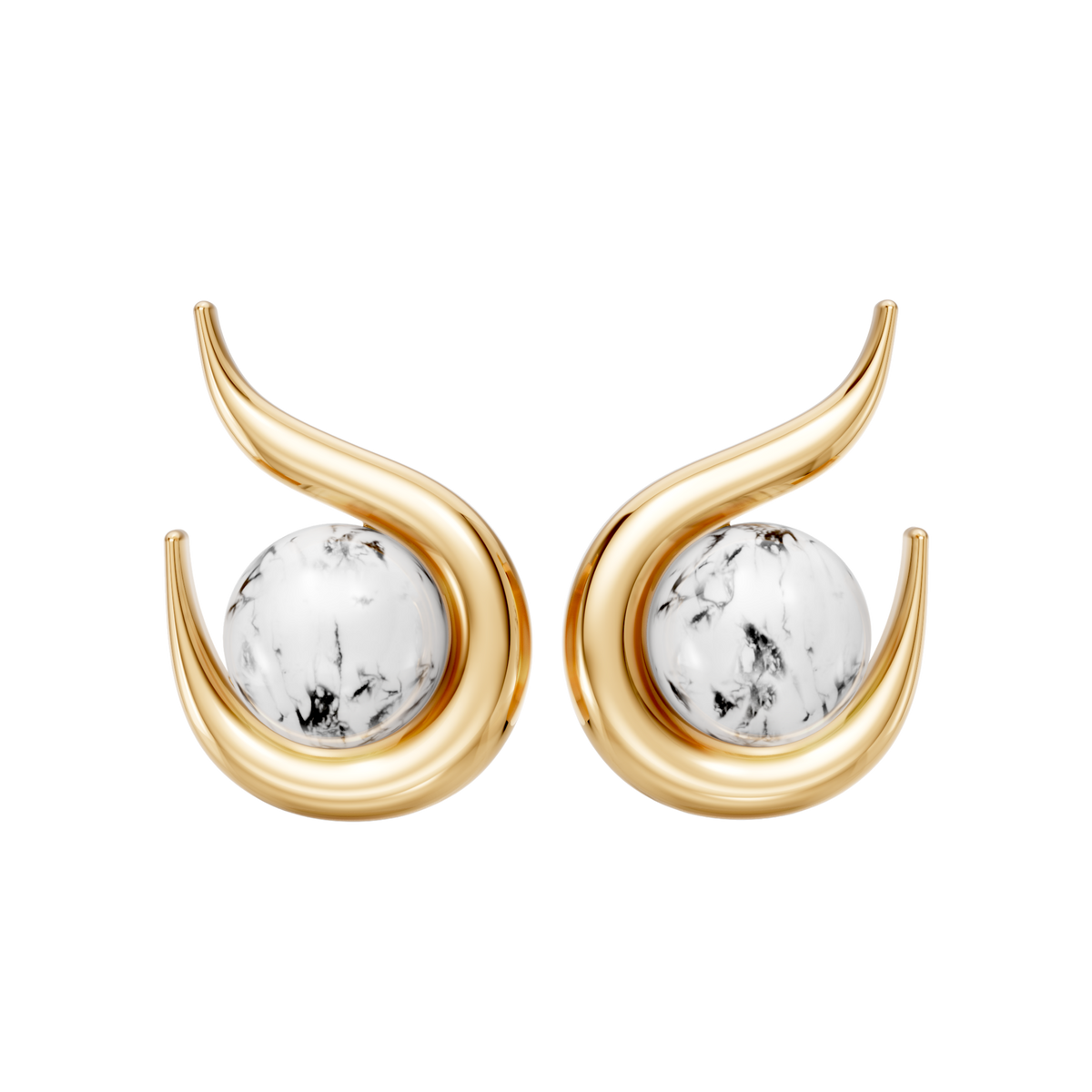 Brinco Órbita — Howlita Branca, semijoia banhada a ouro 18k, coleção Supernova, Aimer Joias