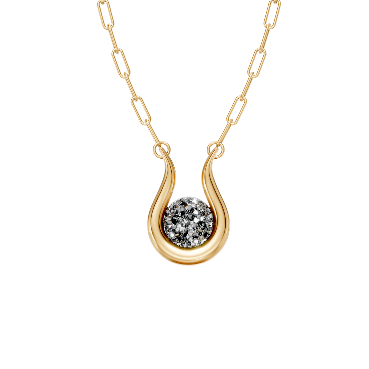 Colar Órbita — Drusa Metalizada, semijoia banhada a ouro 18k, coleção Supernova, Aimer Joias