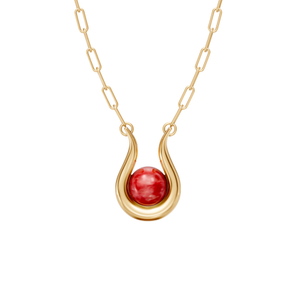 Colar Órbita — Feldspato Vermelho, semijoia banhada a ouro 18k, coleção Supernova, Aimer Joias