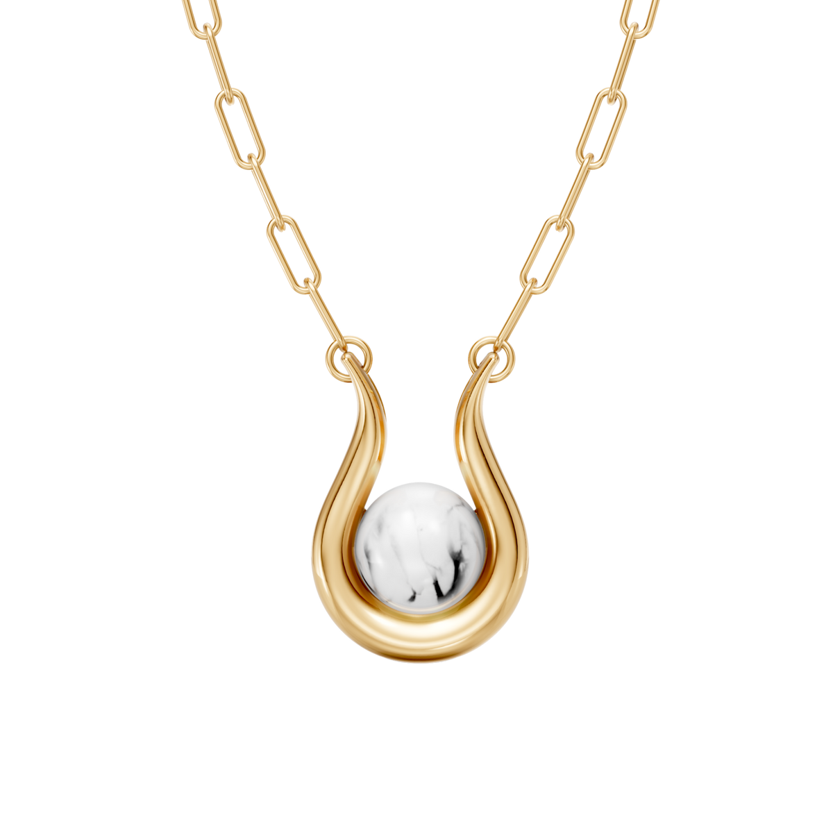 Colar Órbita — Howlita Branca, semijoia banhada a ouro 18k, coleção Supernova, Aimer Joias