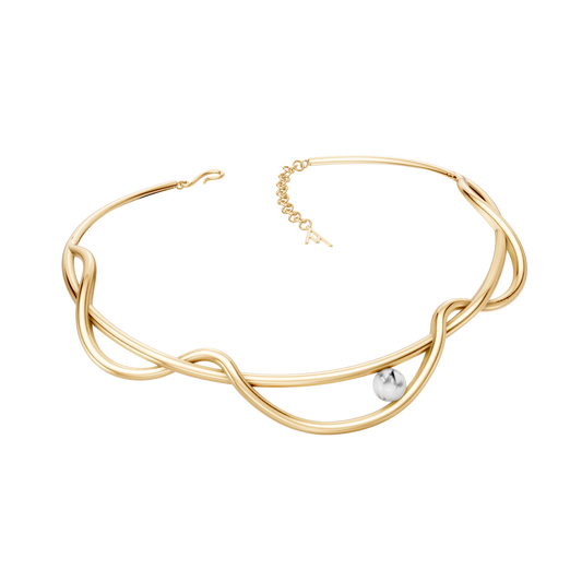 Colar Choker Aurora — Howlita Branca, semijoia banhada a ouro 18k, coleção Supernova, Aimer Joias