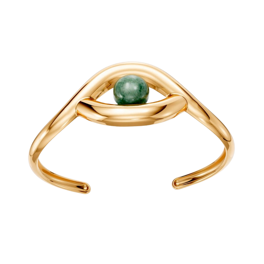 Bracelete Despertar — Quartzo Verde, semijoia banhada a ouro 18k, coleção Supernova, Aimer Joias