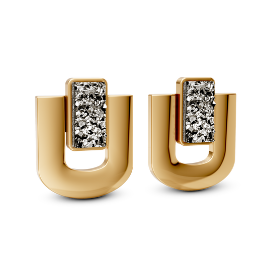 Brinco Estrutura - Drusa Metalizada | Semijoia Banhada a Ouro 18K