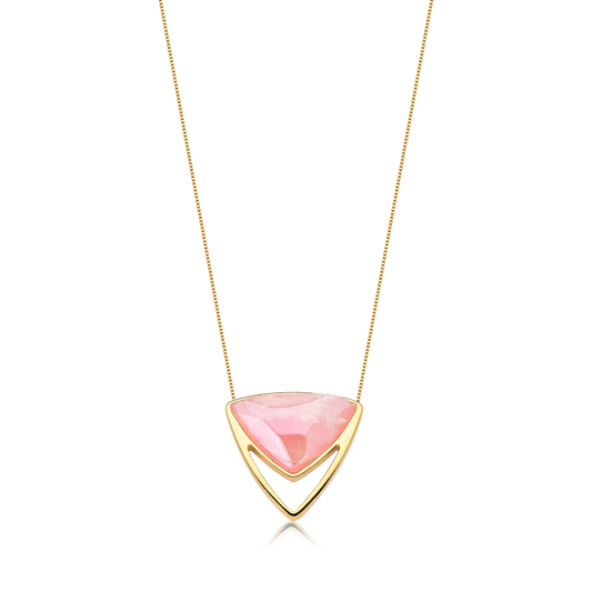 Colar Equilíbrio  Quartzo Rosa Banhado a Ouro 18k