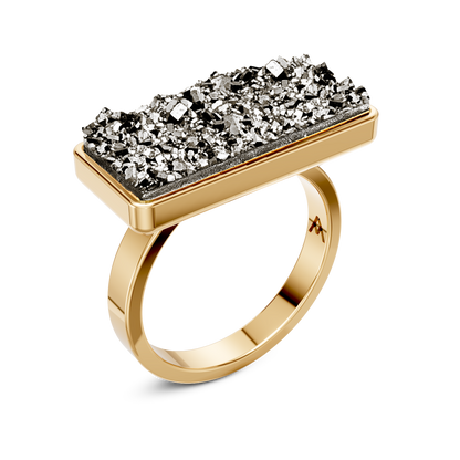 Anel Estrutura - Drusa Metalizada | Semijoia Banhada a Ouro 18K