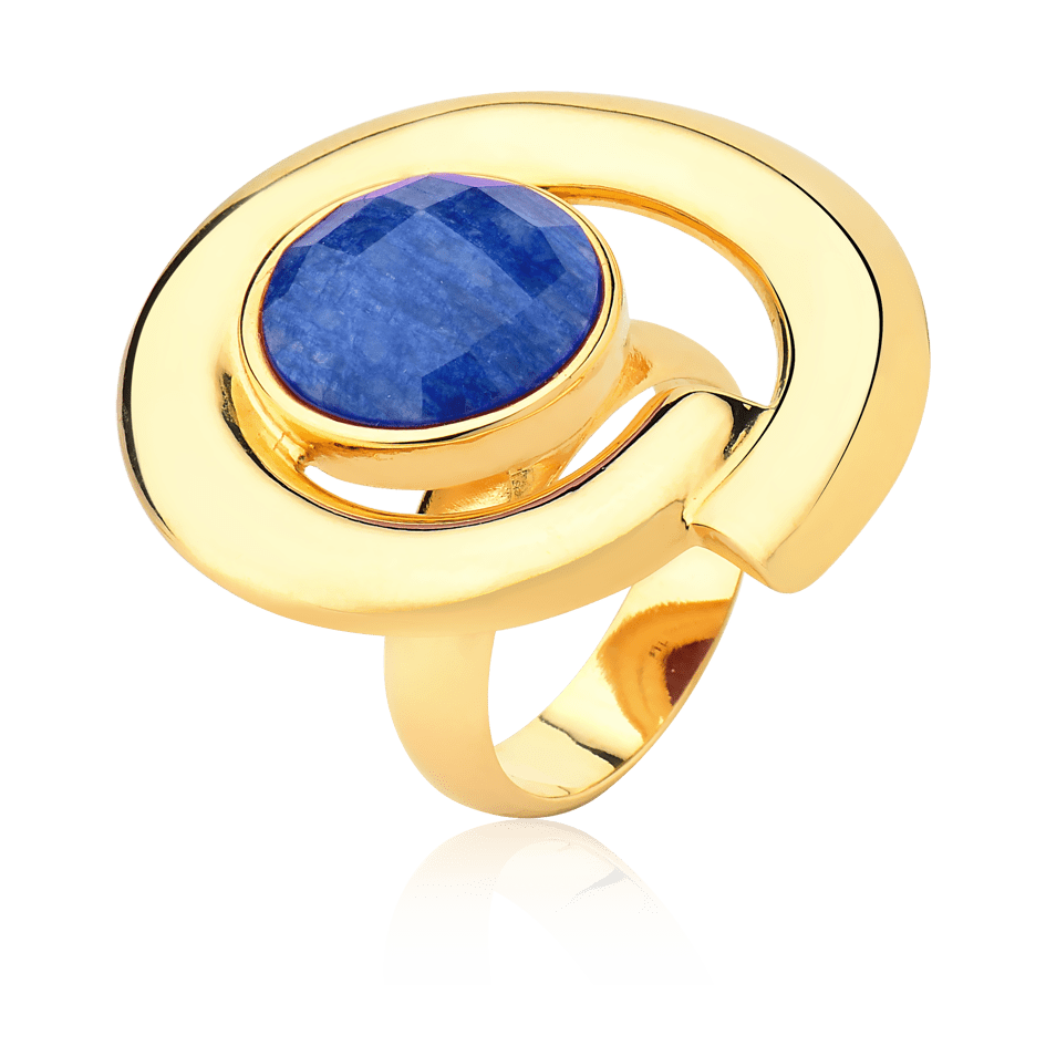 Anel Bella - Feldspato Azul Anil — Ouro 18K | Aimer Joias | semijoia feminina pedra natural