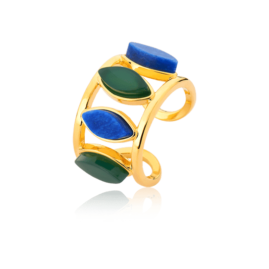 Anel Bem Me Quer - Feldspato Azul Anil/ Ágata Verde Semijoias de luxo e design exclusivo