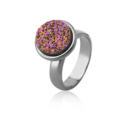 Anel Classic - Drusa Multicolorida — Ródio Negro | Aimer Joias | semijoia feminina pedra natural