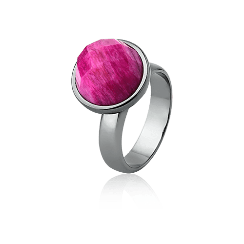 Anel Classic - Feldspato Rosa Pink — Ródio Negro | Aimer Joias | semijoia feminina pedra natural
