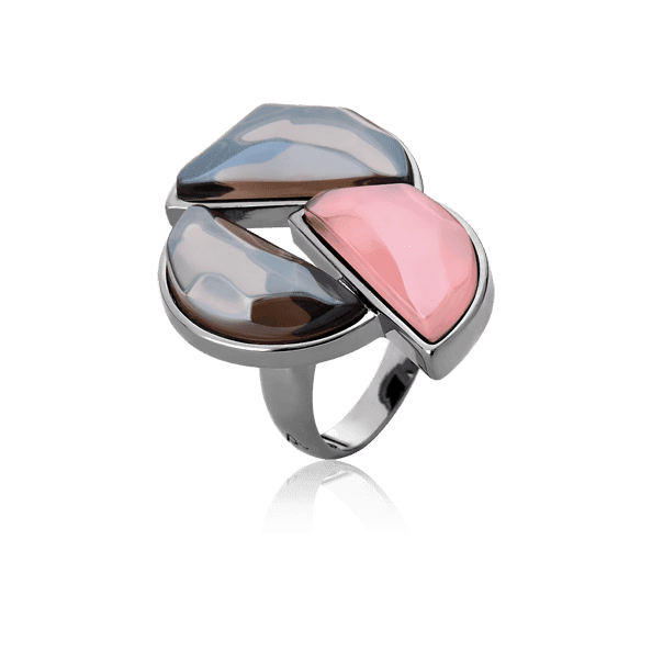 Anel Impacto - Quartzo Fume/Quartzo Rosa Semijoias de luxo e design exclusivo