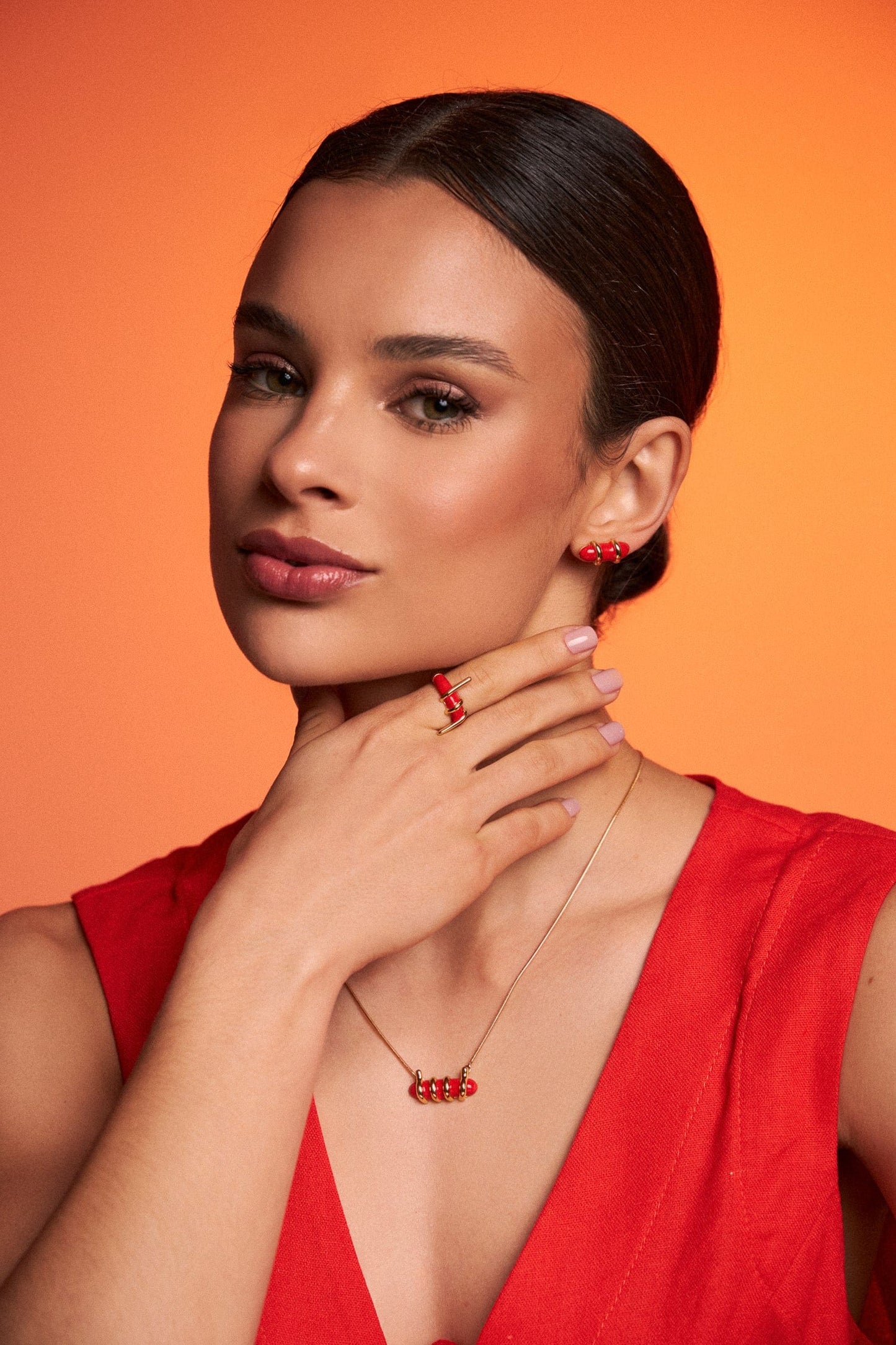 Anel Trama - Esmaltação Vermelha Semijoias de luxo e design exclusivo
