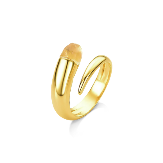 Use o Anel Momento com Citrino em Banho de Ouro 18K para atrair dinheiro e prosperidade, adicionando um toque de luxo e energia ao seu estilo.