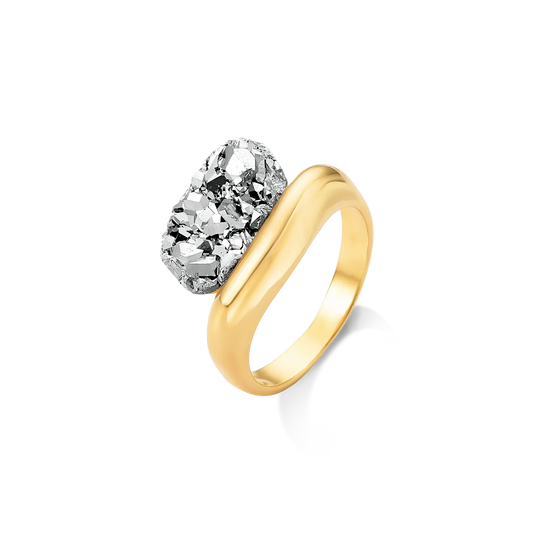 Anel Sentir com Drusa Platina em prata 925 | Anel feminino com pedra natural Aimer Joias