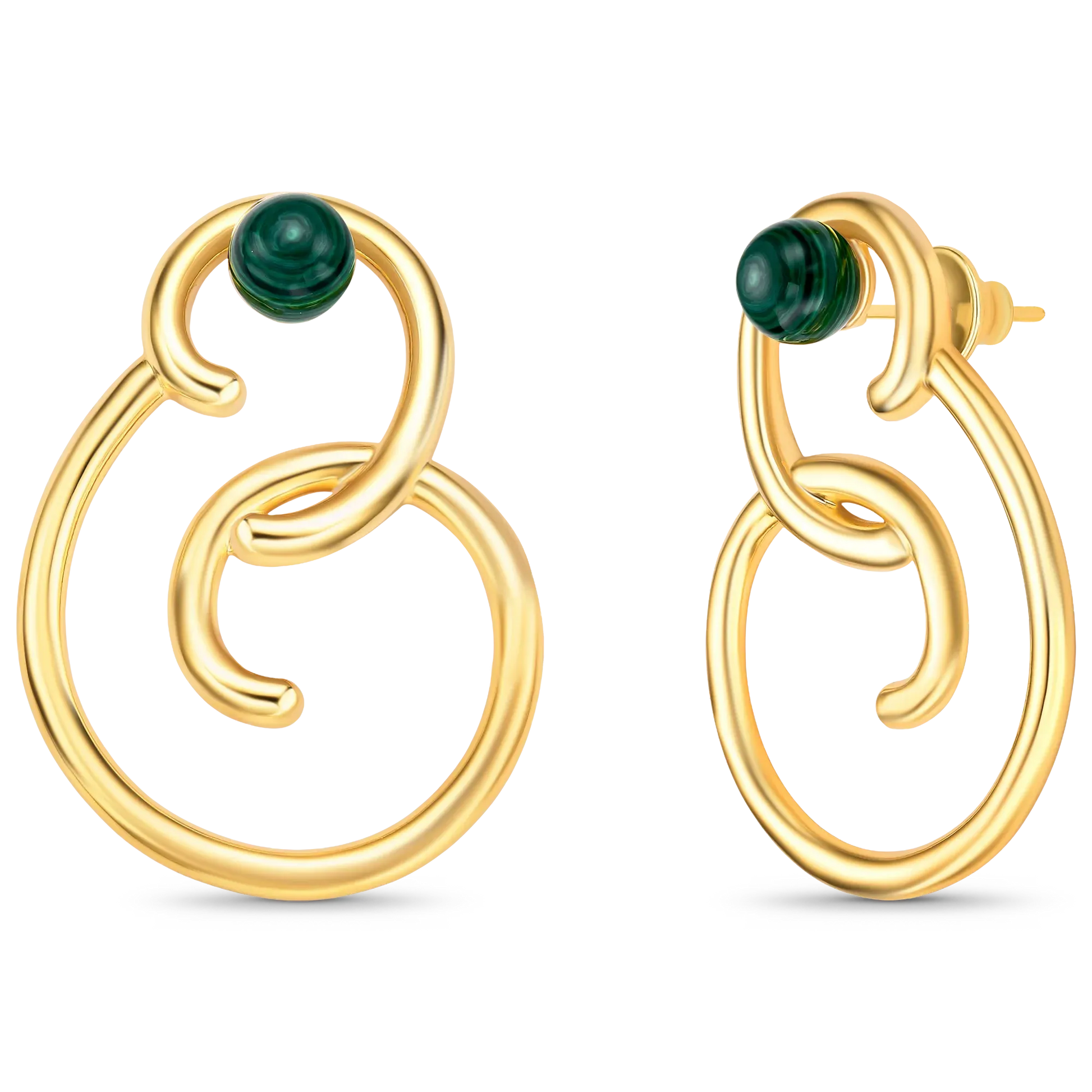 Use o Brinco Trajetos com Malaquita em Banho de Ouro 18K para transformação e fortalecer sua intuição.