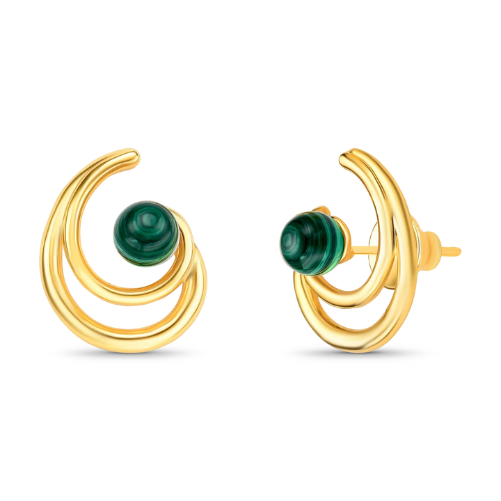 Use o Brinco Espiral com Malaquita em Banho de Ouro 18K para transformação e fortalecer sua intuição.