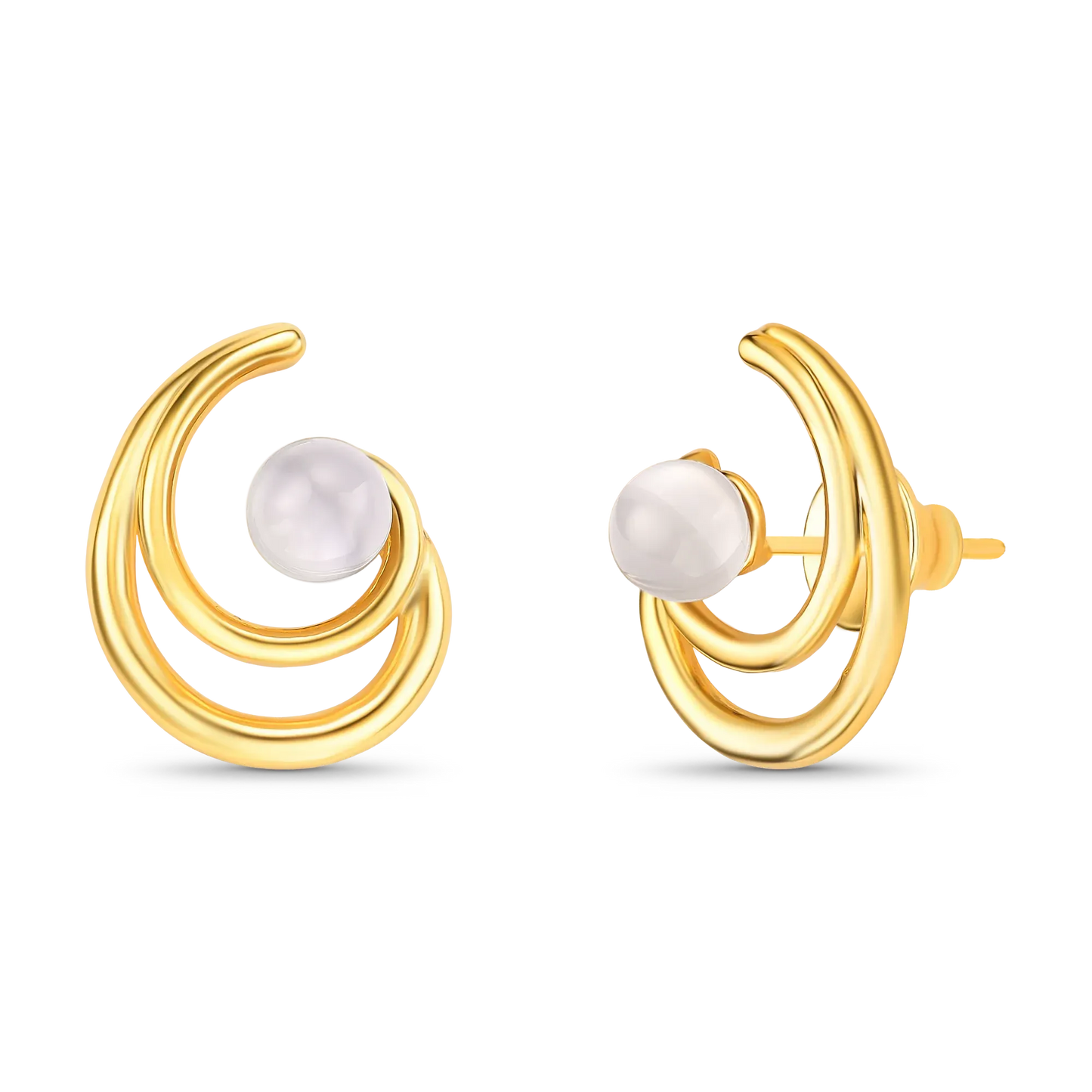 Brinco Espiral com Ágata Cinza Listrada em Banho de Ouro 18K