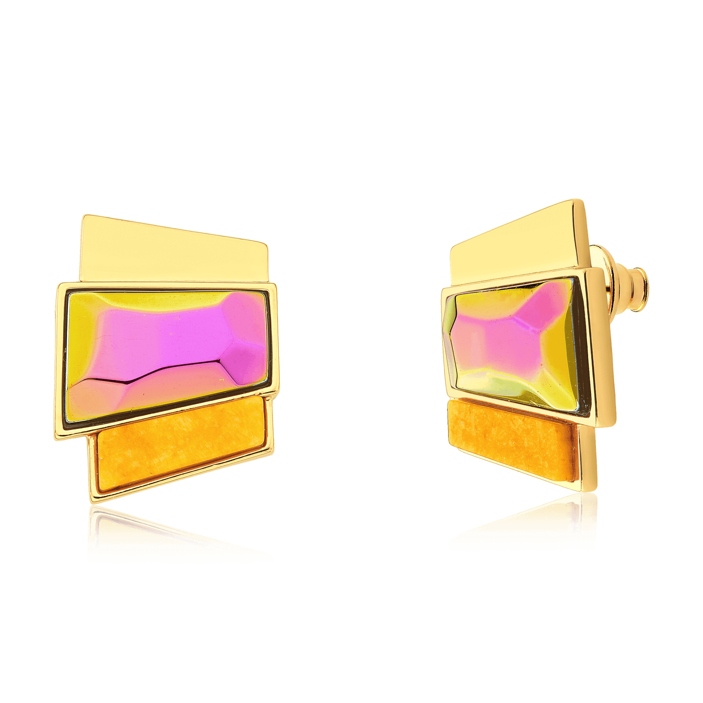 Brinco Cascata - Cristal Multicolorido e Feldspato Amarelo — Ouro 18K | Aimer Joias | brinco semijoia feminina