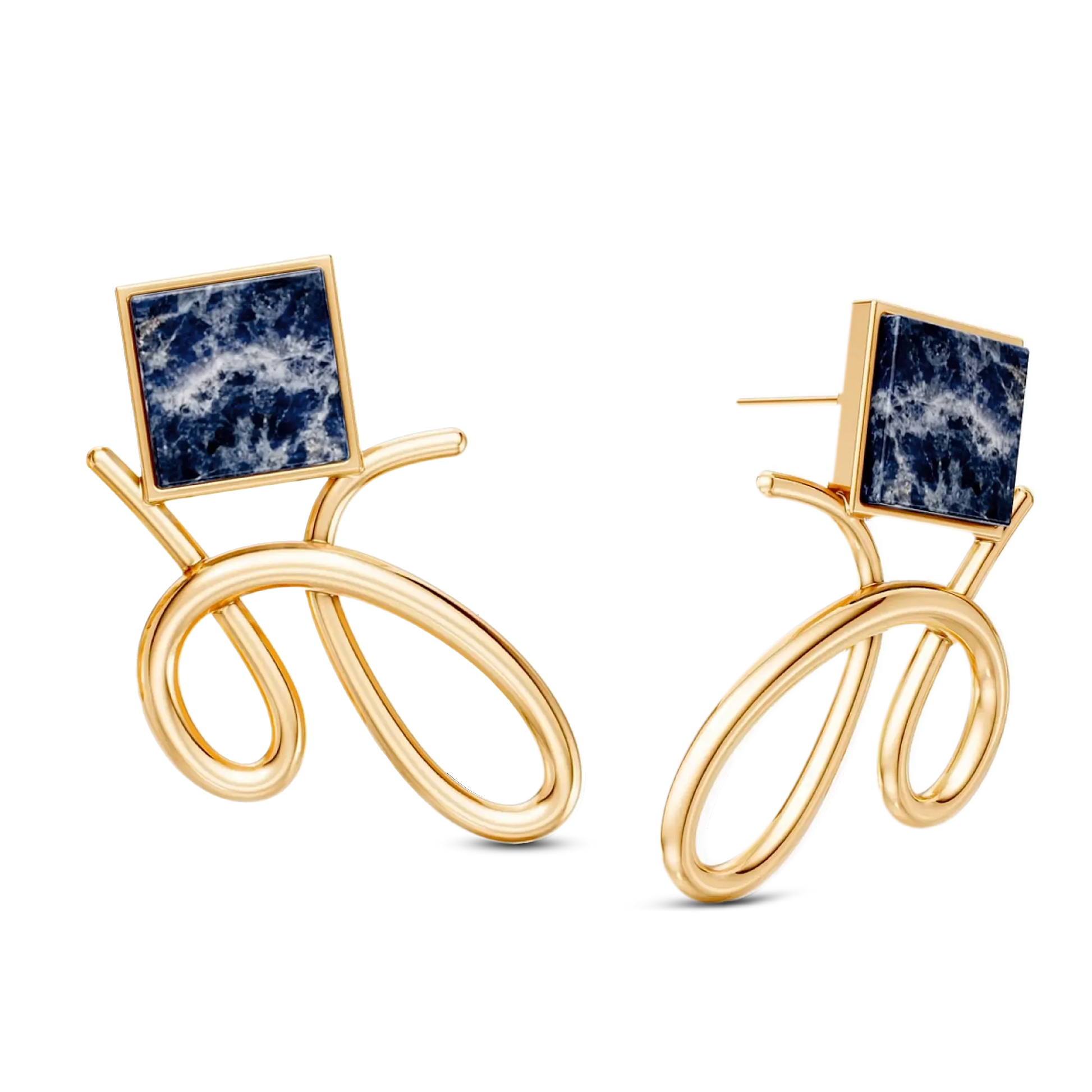 Brinco Esboço com Sodalita em banho ouro 18k | Coleção Entre o Traço e a Forma Aimer Joias