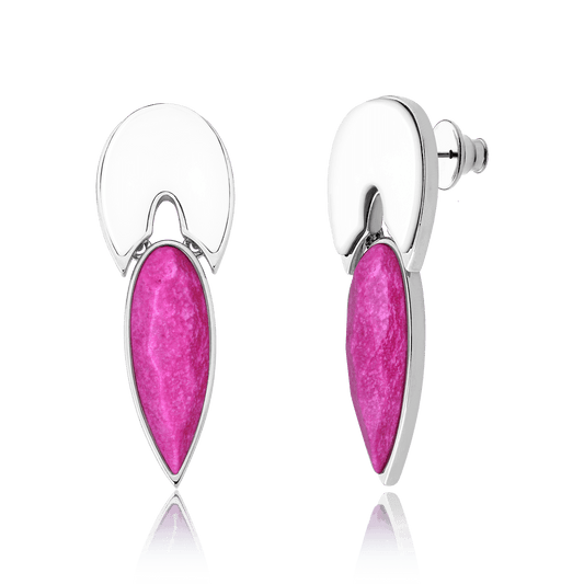 Conjunto Flor de Lótus - Porcelana + Feldspato Rosa Pink — Ródio Negro | Aimer Joias | semijoia feminina pedra natural