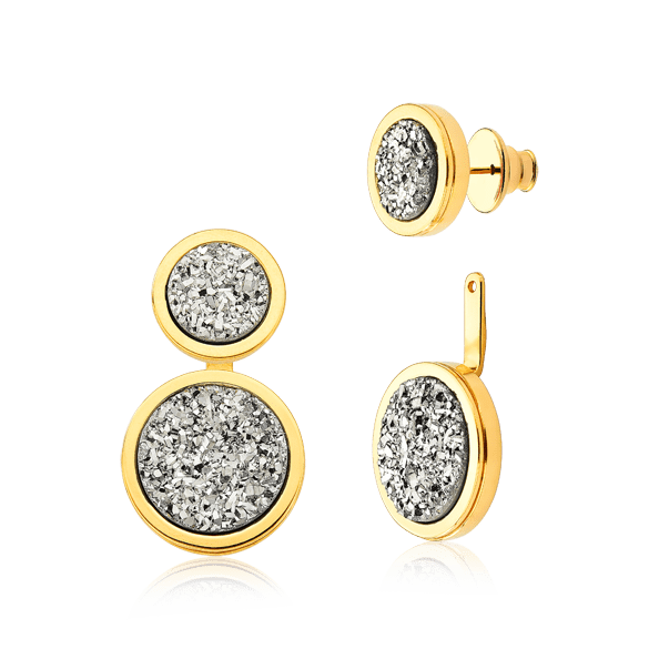 Brinco Nobre com Drusa Platina em banho ouro 18k | Brinco feminino com pedra natural Aimer Joias