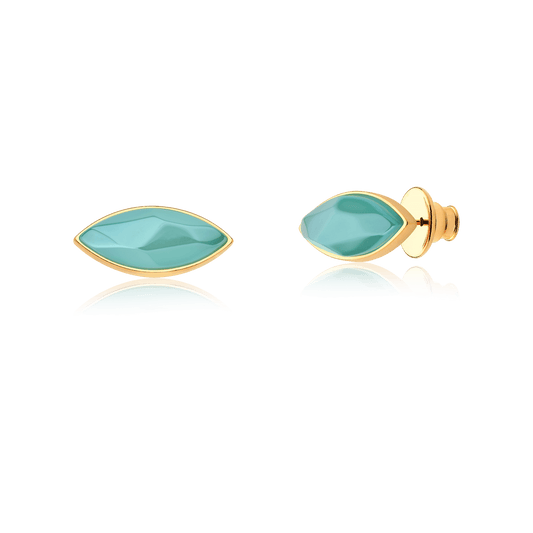 Brinco Pétala - Ágata Azul Céu — Ouro 18K | Aimer Joias | semijoia feminina pedra natural