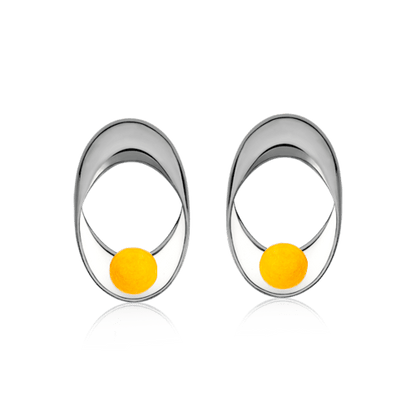 Brinco Sinergia - Esmaltado Branco/Amarelo Semijoias de luxo e design exclusivo