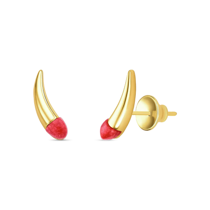 Brinco Momento com Feldspato Vermelho banhado a ouro 18k – semijoia feminina contemporânea com pedra natural – Coleção Caminhos Aimer Joias