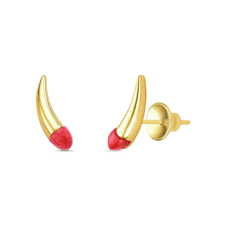Brinco Momento com Feldspato Vermelho banhado a ouro 18k – semijoia feminina contemporânea com pedra natural – Coleção Caminhos Aimer Joias