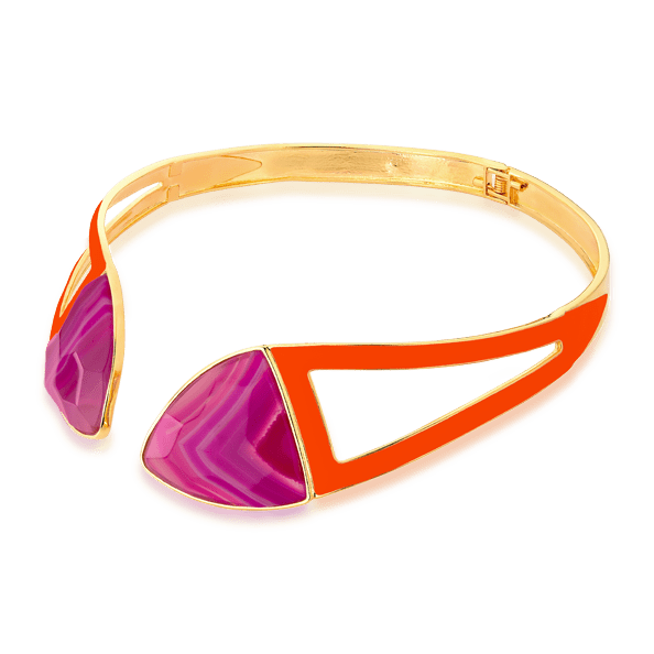 Choker Makeda - Ágata Rosa Pink Listrada Semijoias de luxo e design exclusivo