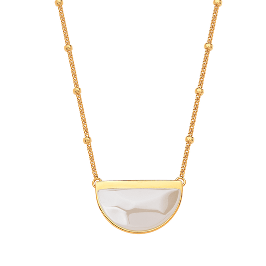 Colar Escudo - Ágata Branca — Ouro 18K | Aimer Joias | semijoia feminina pedra natural