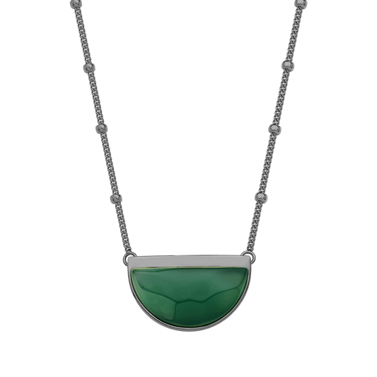 Colar Escudo - Ágata Verde — Ródio Negro | Aimer Joias | semijoia feminina pedra natural