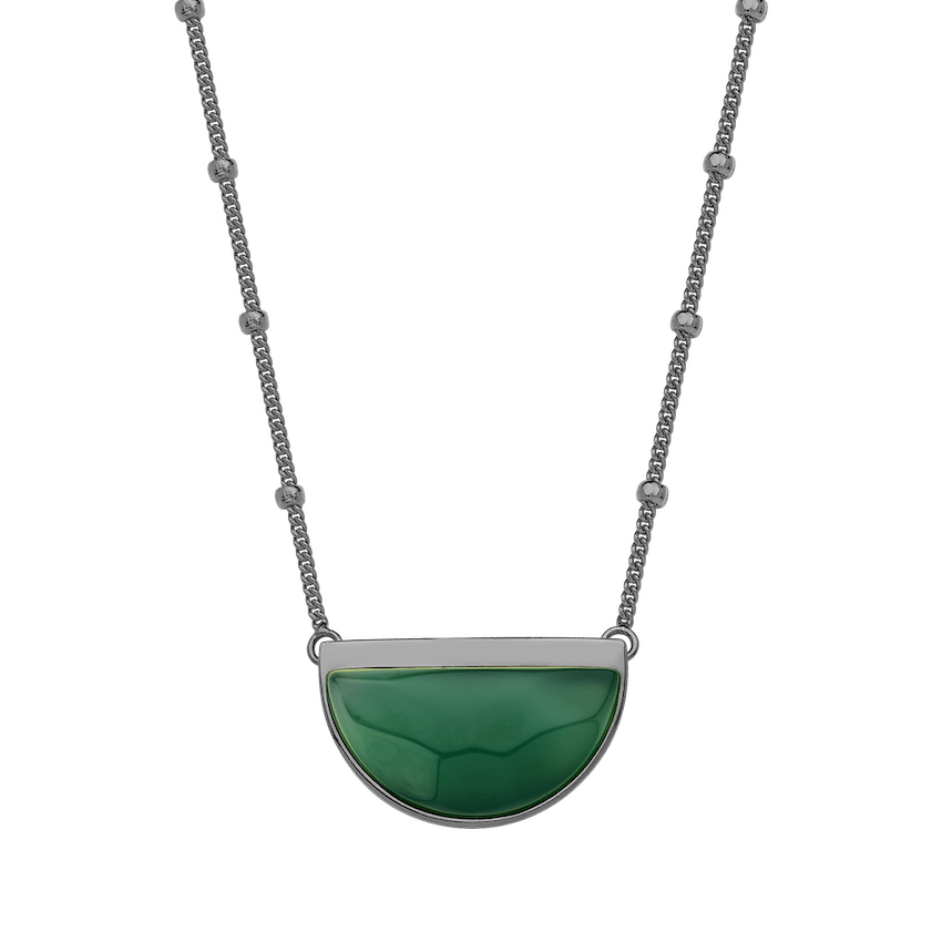 Colar Escudo - Ágata Verde — Ródio Negro | Aimer Joias | semijoia feminina pedra natural