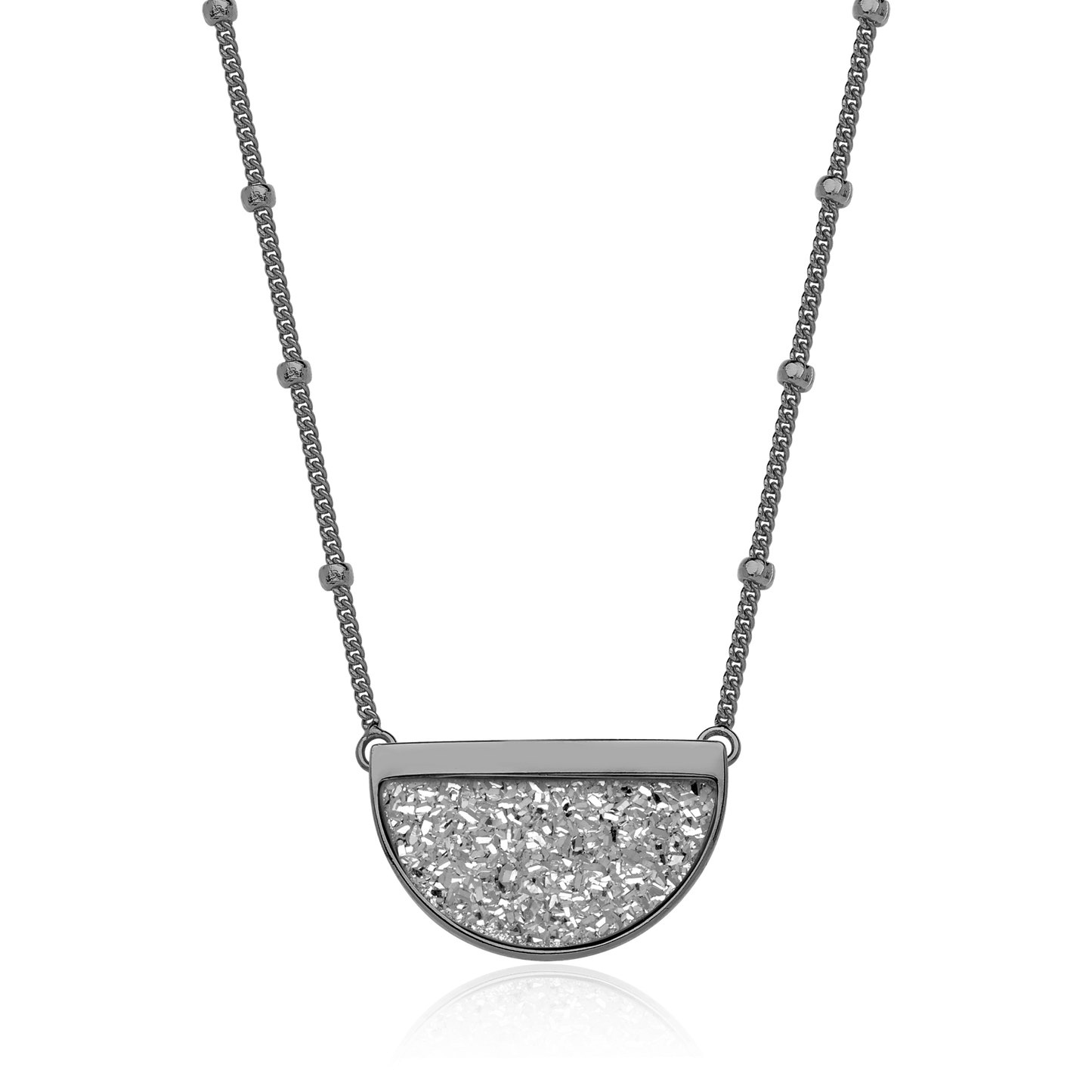 Colar Escudo - Drusa Platina — Ródio Negro | Aimer Joias | semijoia feminina pedra natural