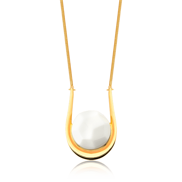 Colar Magnetismo esmaltado preto com porcelana em banho ouro 18k | Aimer Joias