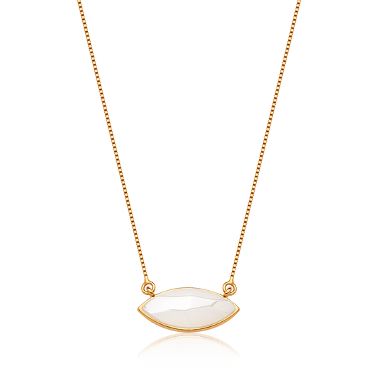 Colar Pétala - Ágata Branca — Ouro 18K | Aimer Joias | semijoia feminina pedra natural