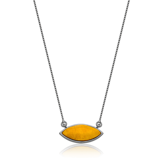 Colar Pétala - Feldspato Amarelo — Ródio Negro | Aimer Joias | semijoia feminina pedra natural